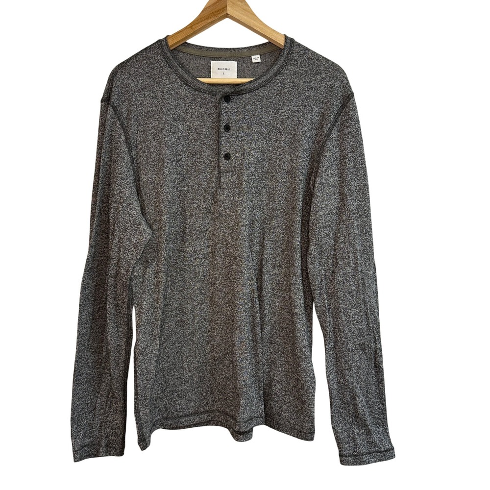 Billy Reid Mens Gray Heathered Long‎ Sleeve Henley Shirt Size L